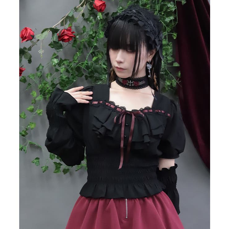 チョーカー付シャーリングブラウス | axes femme | 詳細画像2 