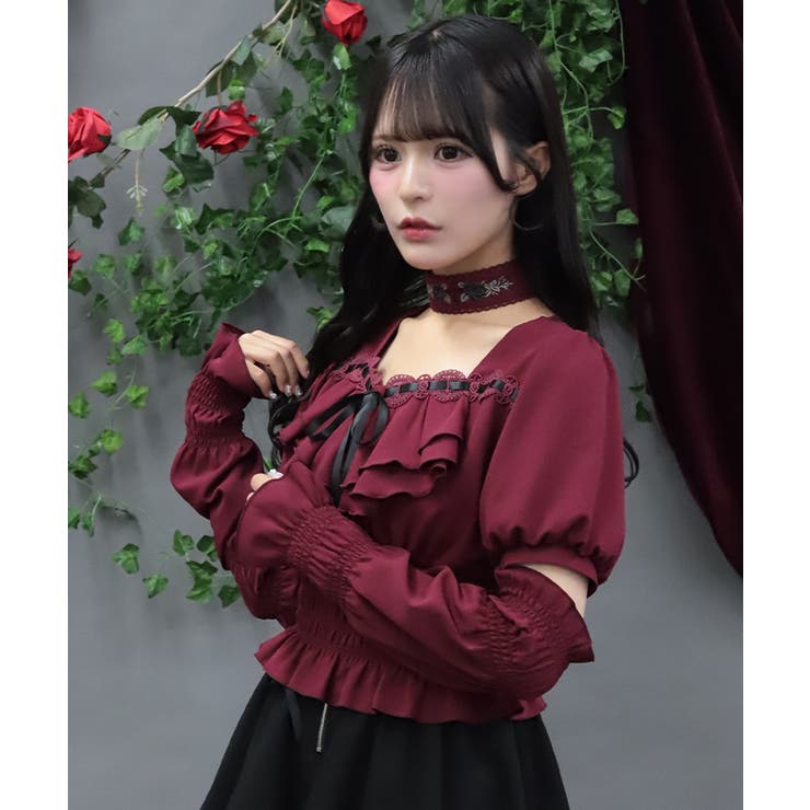 チョーカー付シャーリングブラウス | axes femme | 詳細画像5 