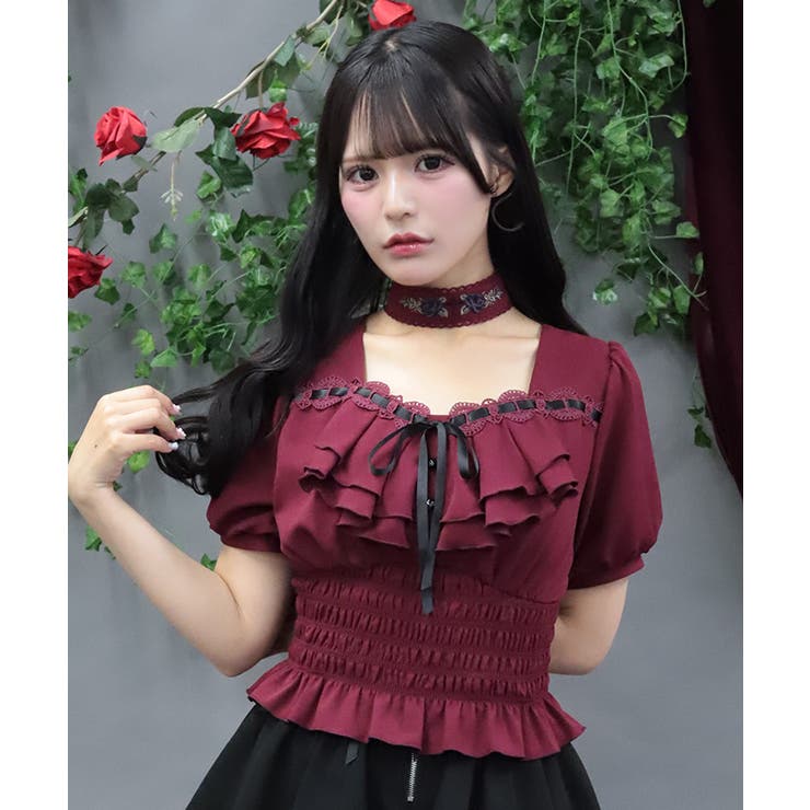 チョーカー付シャーリングブラウス | axes femme | 詳細画像8 