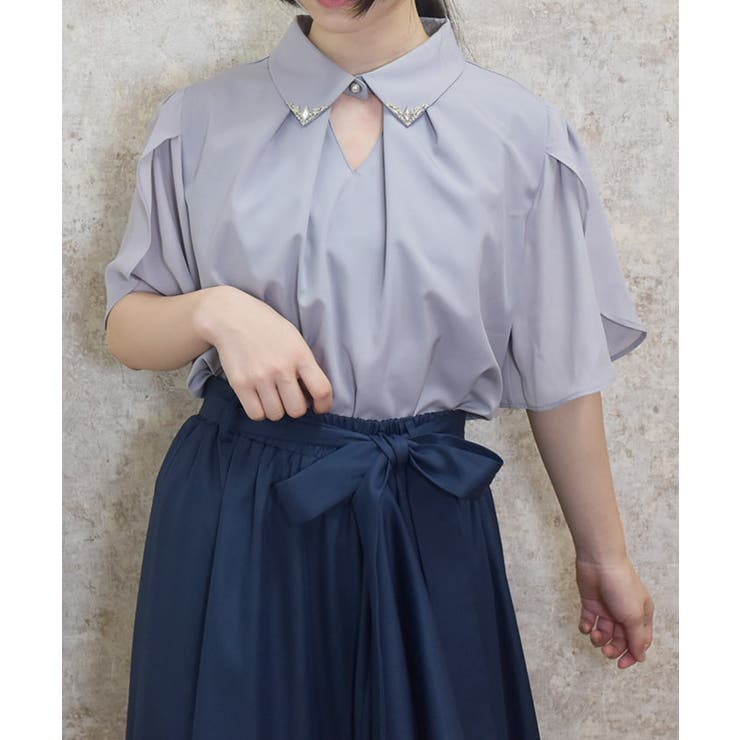 フレア袖カットワークブラウス[品番：IGAW0005190]｜axes femme