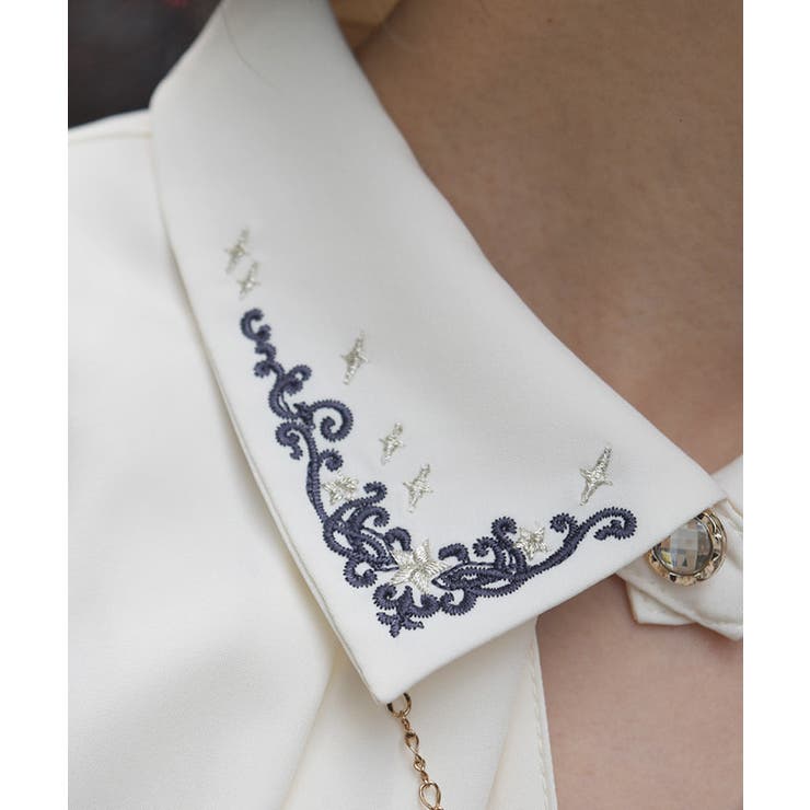 美品 mima 刺繍ブラウス ダークマリン刺繍肩あきブラウス | outlet | axes femme online shop