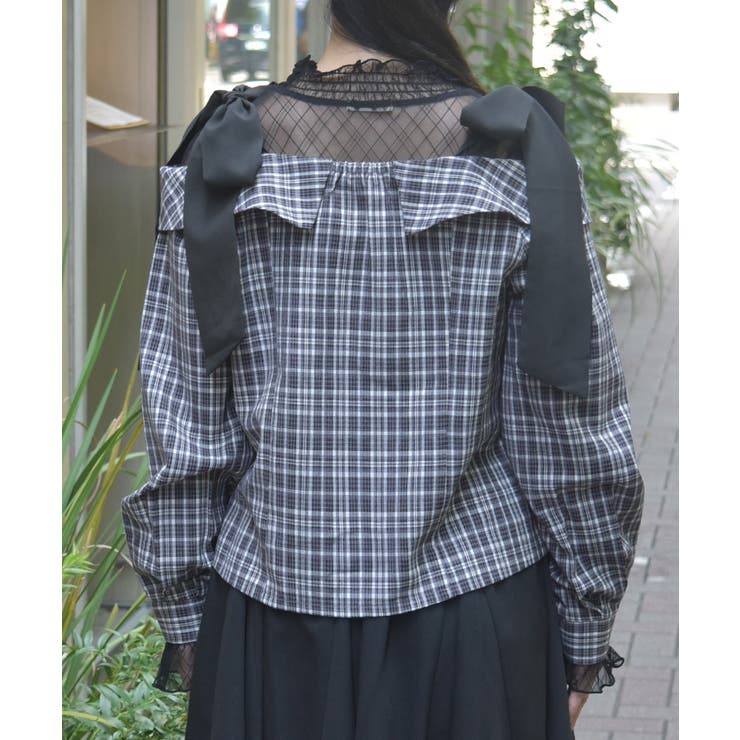 チェックオフショルリボンプルオーバー | axes femme | 詳細画像10 