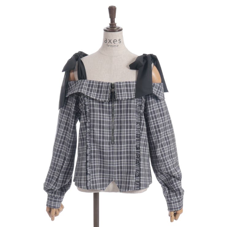 チェックオフショルリボンプルオーバー | axes femme | 詳細画像11 