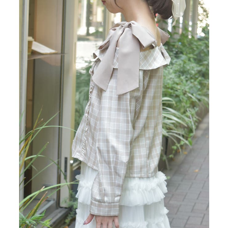 チェックオフショルリボンプルオーバー | axes femme | 詳細画像2 