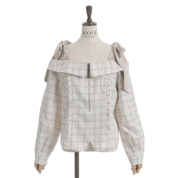 チェックオフショルリボンプルオーバー | axes femme | 詳細画像24 