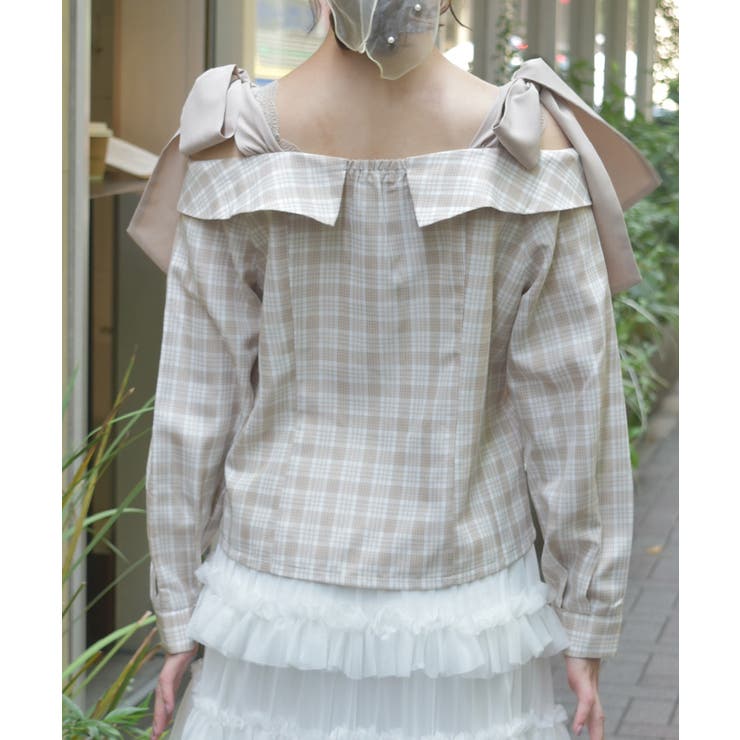 チェックオフショルリボンプルオーバー | axes femme | 詳細画像3 