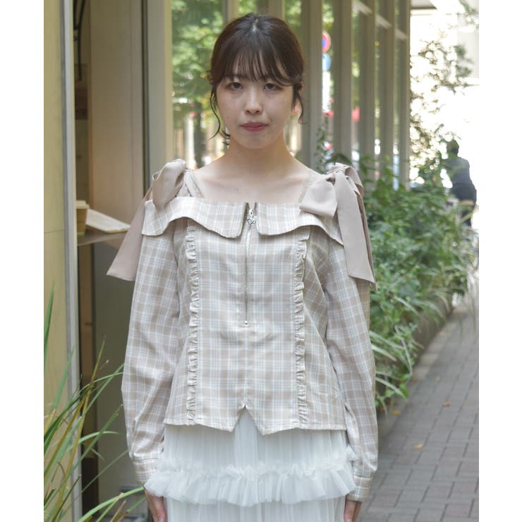 チェックオフショルリボンプルオーバー | axes femme | 詳細画像4 