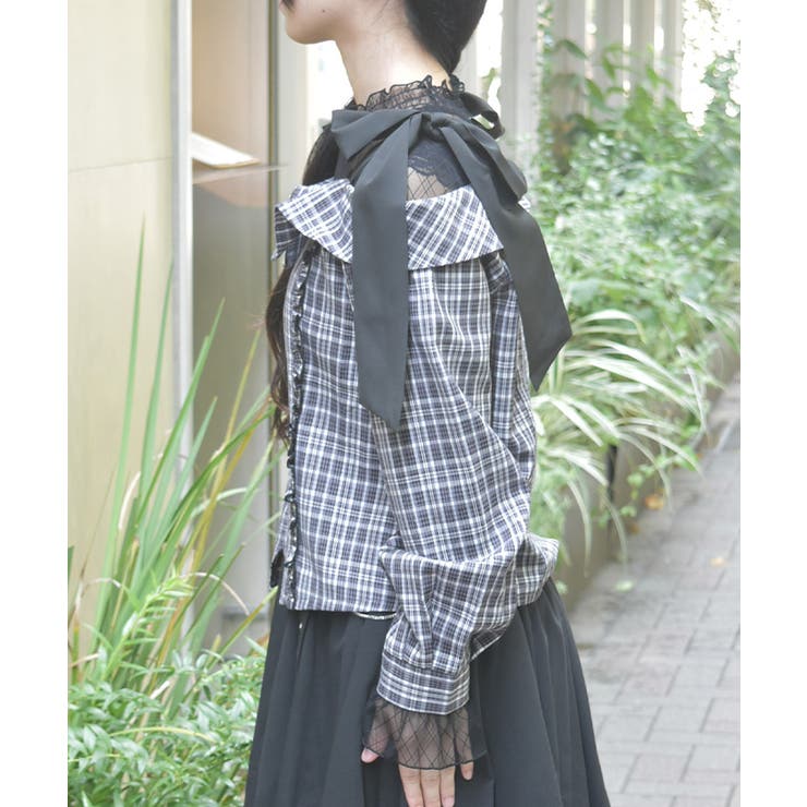 チェックオフショルリボンプルオーバー | axes femme | 詳細画像9 