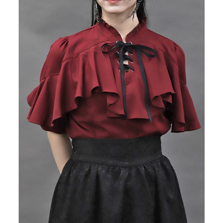 レースアップラッフルブラウス | axes femme | 詳細画像1 