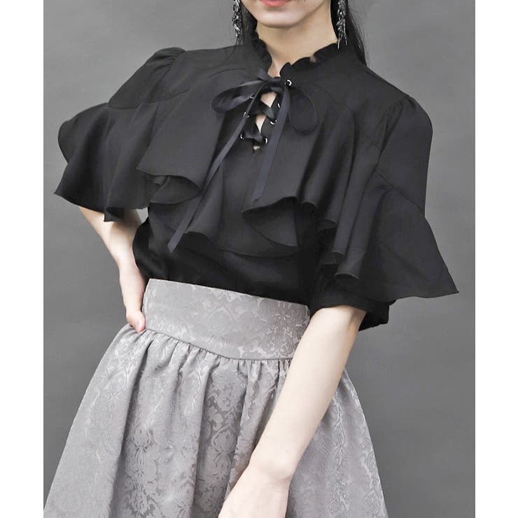 黒 | レースアップラッフルブラウス | axes femme