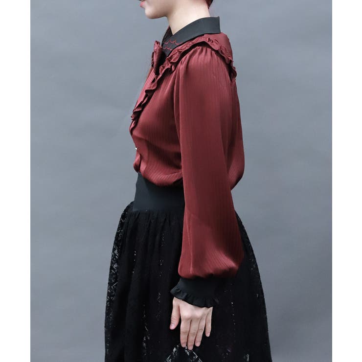 シャドーストライプフリルブラウス | axes femme | 詳細画像2 