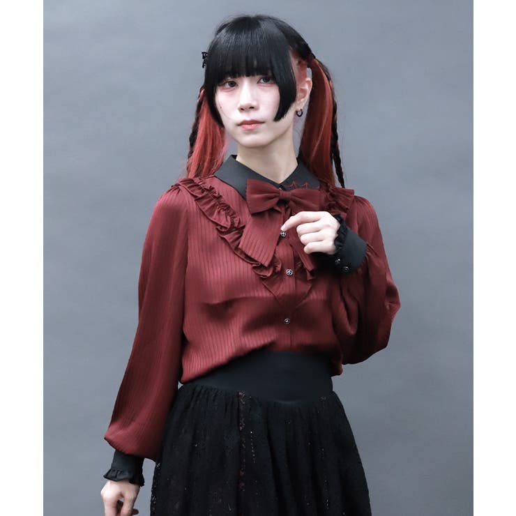 シャドーストライプフリルブラウス | axes femme | 詳細画像4 