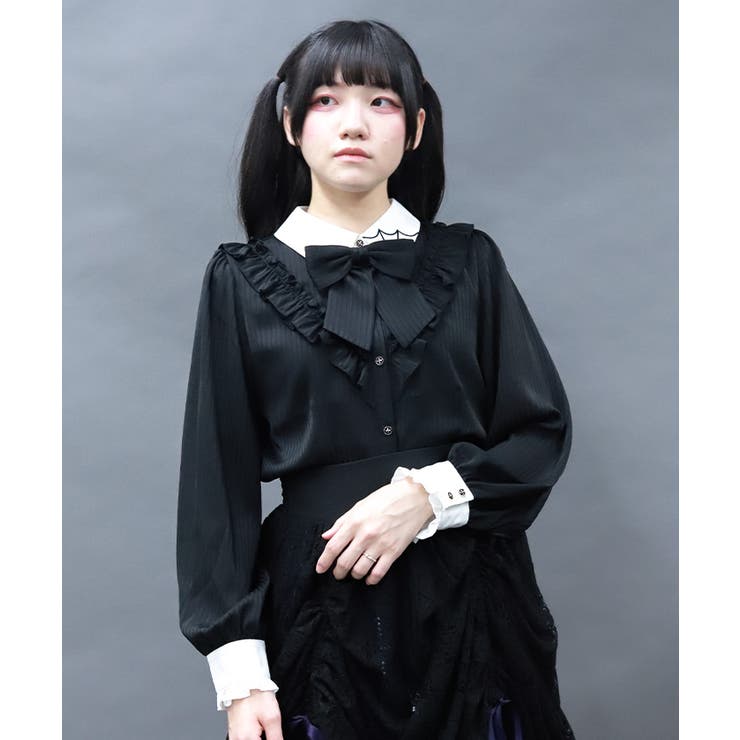 黒 | シャドーストライプフリルブラウス | axes femme