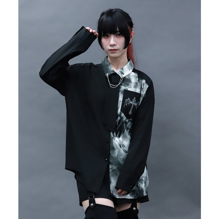 マーブルバイカラーシャツ[品番：IGAW0007015]｜axes femme
