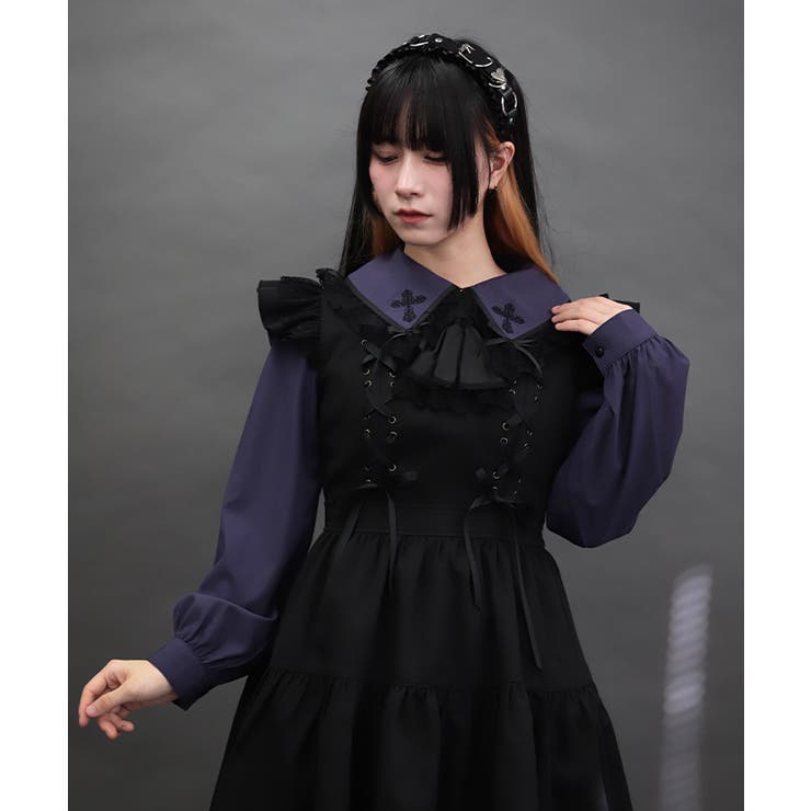 クロス刺繍ビッグ襟ブラウス | axes femme | 詳細画像1 