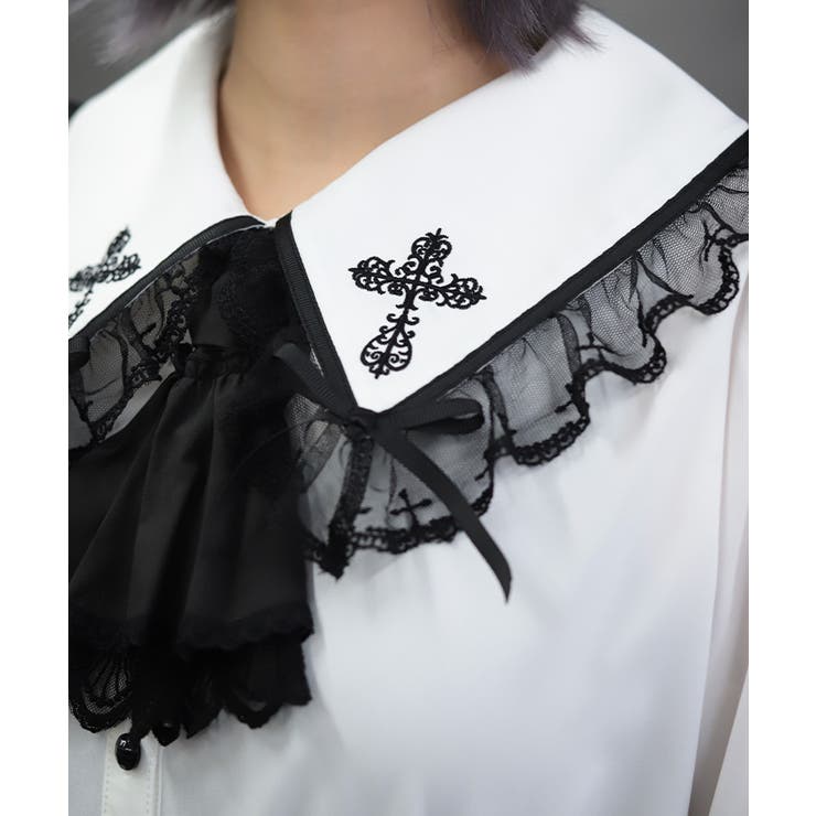 クロス刺繍ビッグ襟ブラウス | axes femme | 詳細画像5 