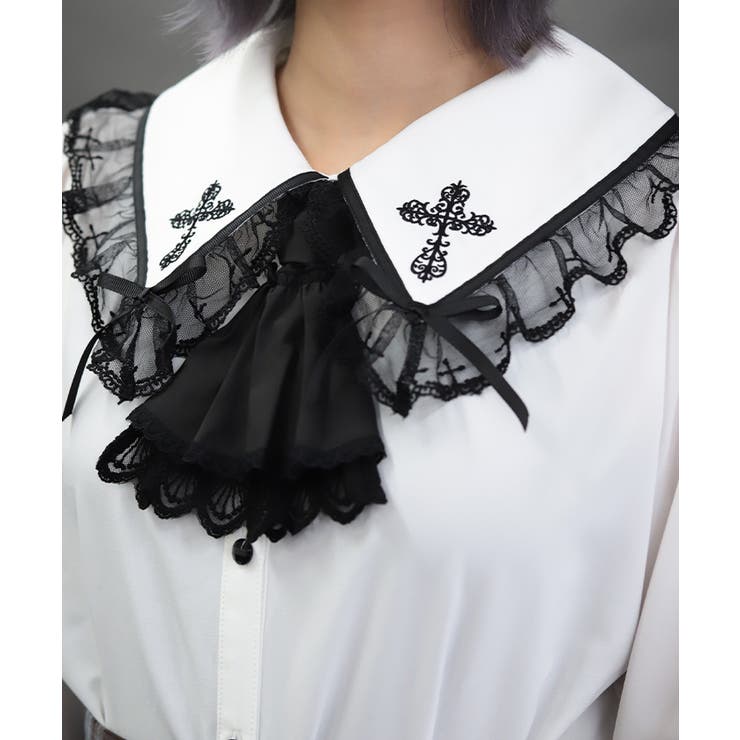 クロス刺繍ビッグ襟ブラウス | axes femme | 詳細画像6 