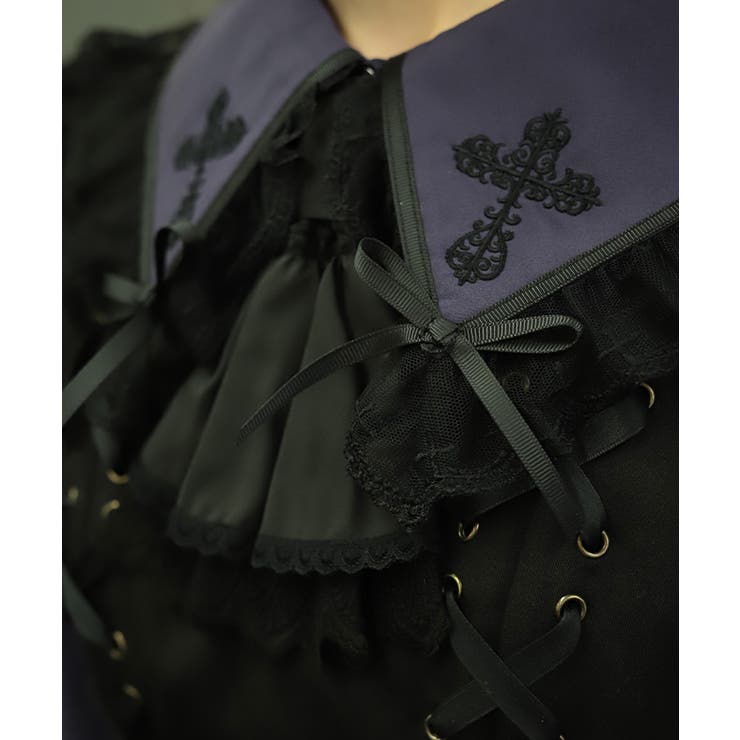 クロス刺繍ビッグ襟ブラウス | axes femme | 詳細画像9 