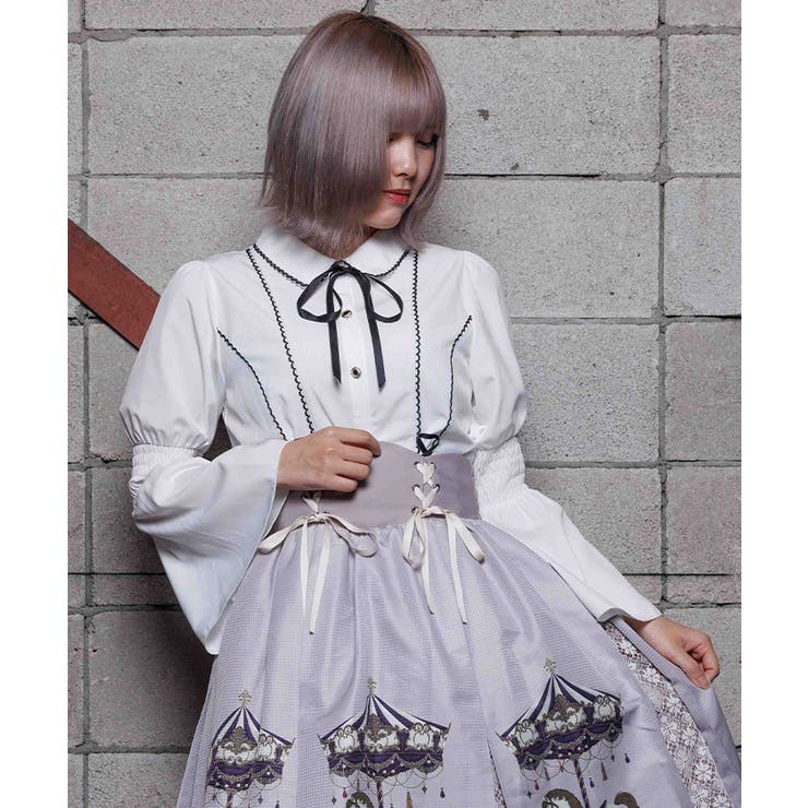 白 | フレア袖レースアップブラウス | axes femme