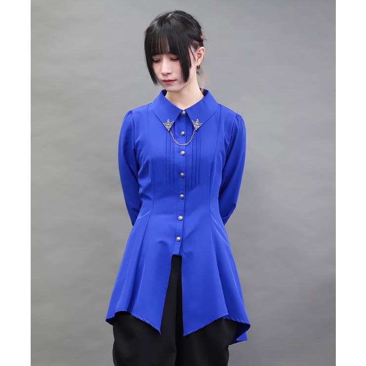 ブルー | 襟金具フィッシュテールブラウス | axes femme