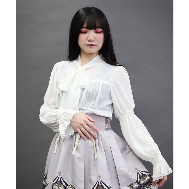 白 | シャーリングボウタイブラウス | axes femme