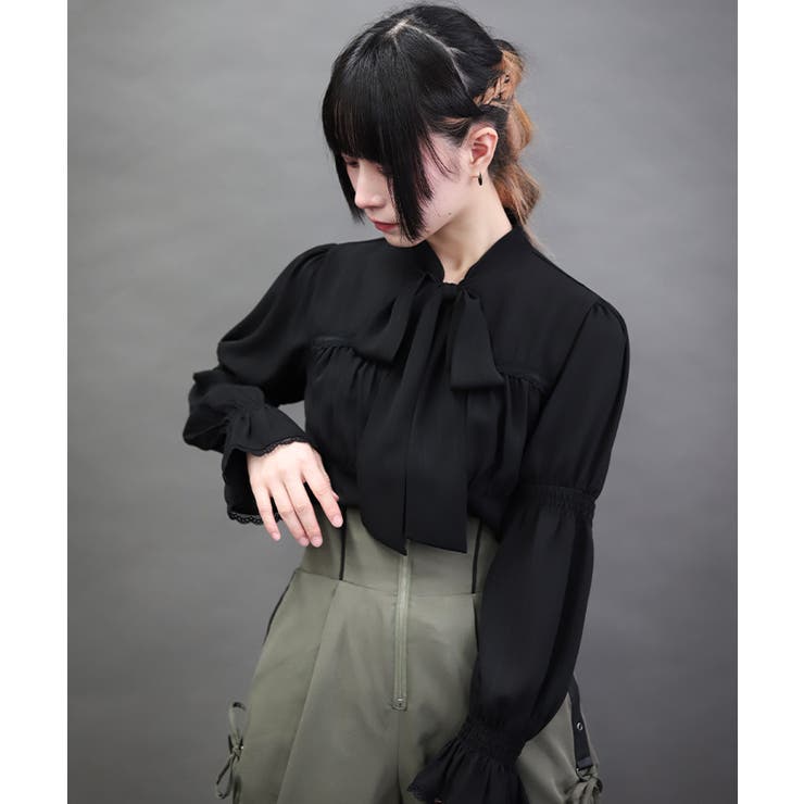 黒 | シャーリングボウタイブラウス | axes femme