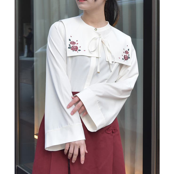 白 | 薔薇刺繍付け襟セットブラウス | axes femme