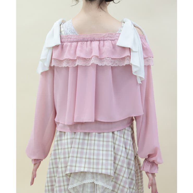 【完売品】【美品】pois ブラウスT ピンク dots bow tie blouse/mauvepink - akiki