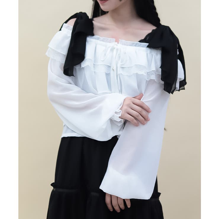 白 | オフショルシフォンブラウス | axes femme