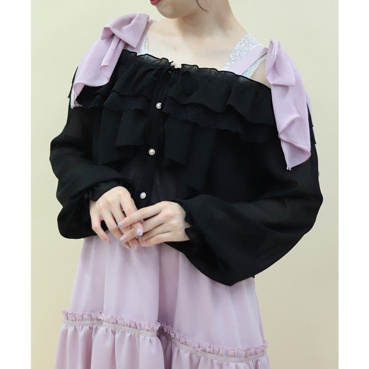 黒 | オフショルシフォンブラウス | axes femme