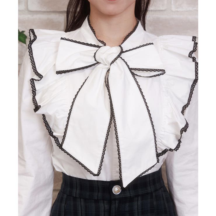 配色ピコレースボウタイブラウス | axes femme | 詳細画像4 