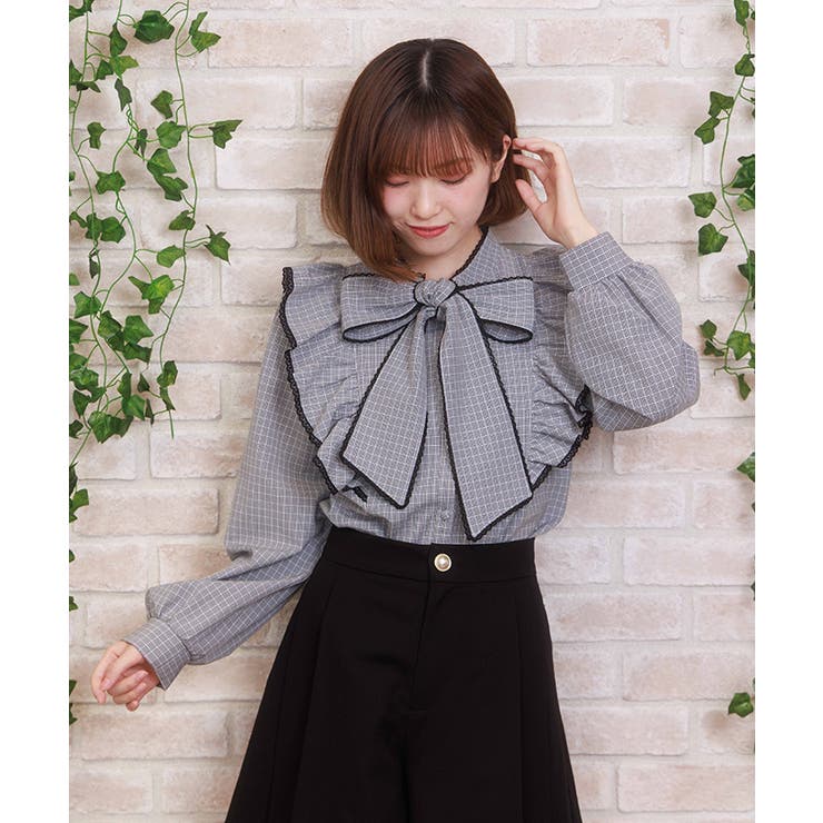 グレー | 配色ピコレースボウタイブラウス | axes femme