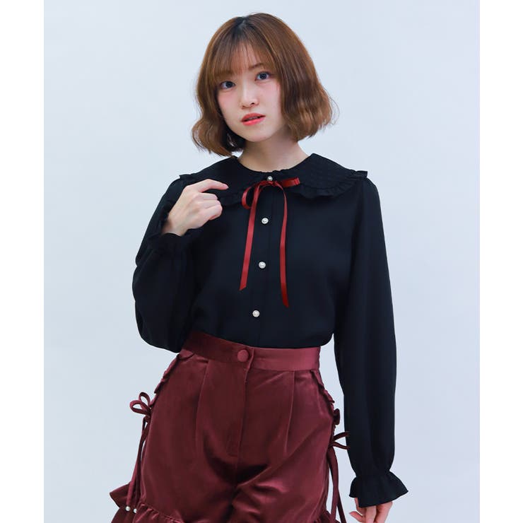 黒 | ハートチュールビッグ襟ブラウス | axes femme