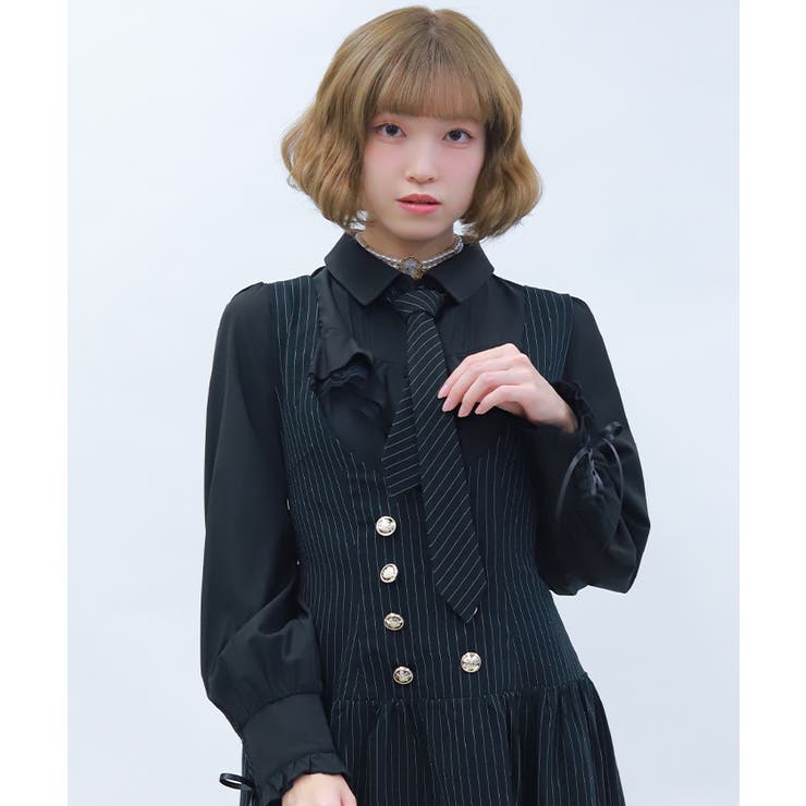 黒 | 2WAYストライプタイ付ブラウス | axes femme