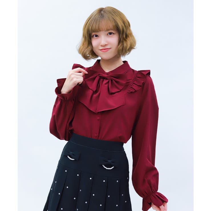 ビッグリボン付き丸襟ブラウス[品番：IGAW0007118]｜axes femme