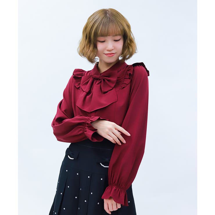 ビッグリボン付き丸襟ブラウス[品番：IGAW0007118]｜axes femme