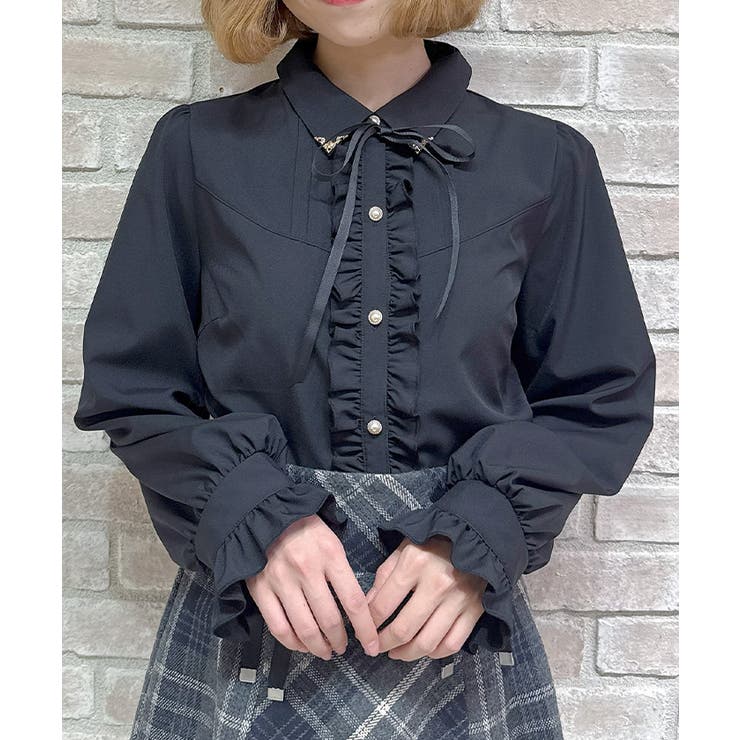 黒 | 金具使い襟ブラウス | axes femme