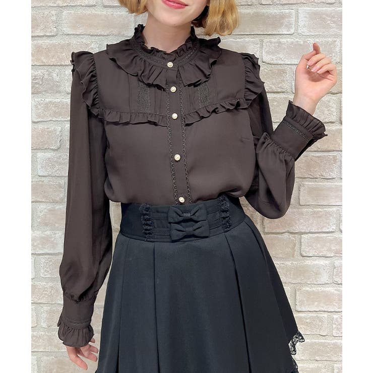 茶 | スタンドカラーフリルブラウス | axes femme