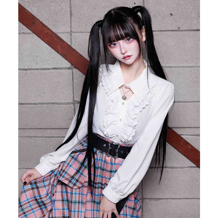 白 | ハートチャームフリルブラウス | axes femme