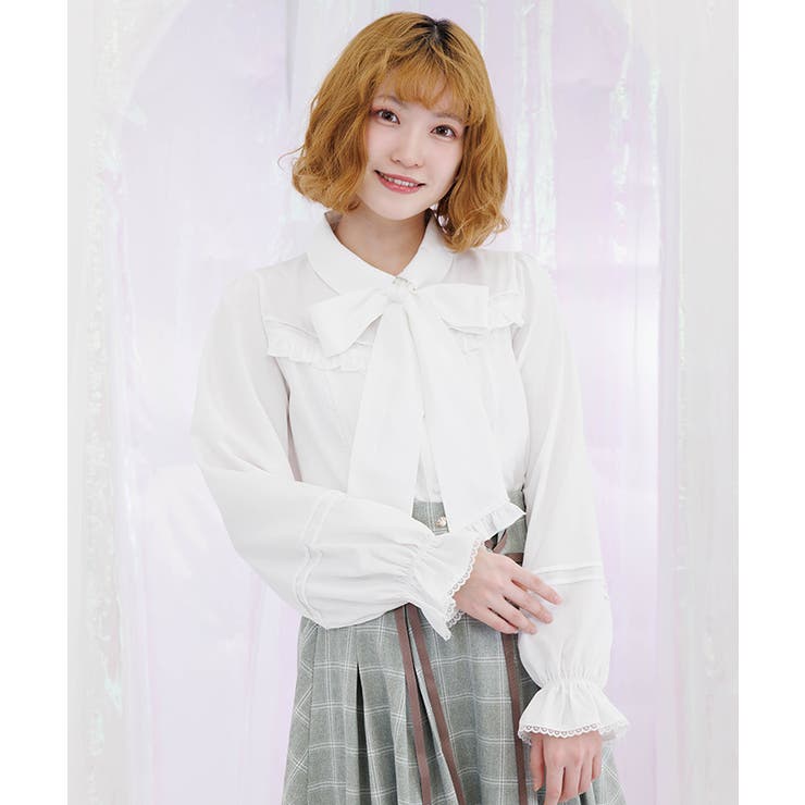 白 | ボウタイリボン付きフリルブラウス | axes femme