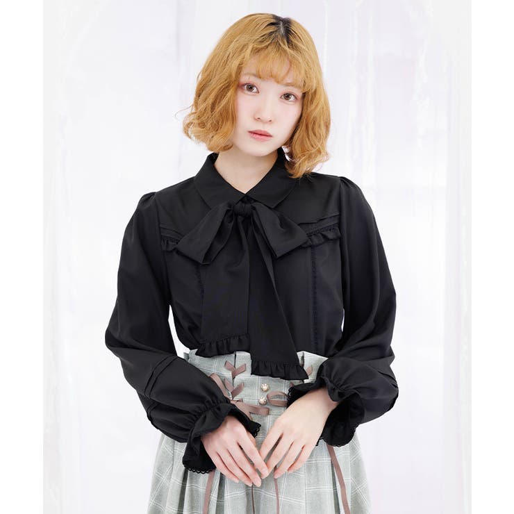黒 | ボウタイリボン付きフリルブラウス | axes femme