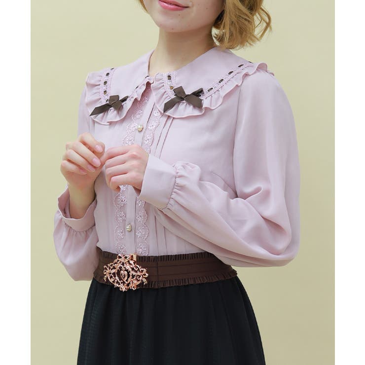 チョコレートリボン丸襟ブラウス[品番：IGAW0007434]｜axes femme