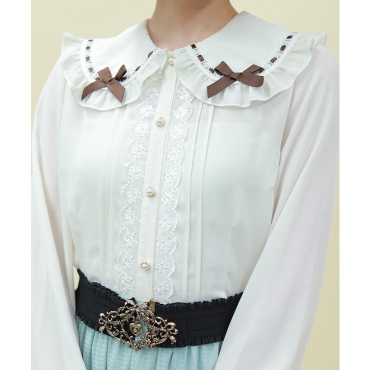 未使用級✨タオコムデギャルソン 丸襟 フレア ブラウス リボン Lサイズ