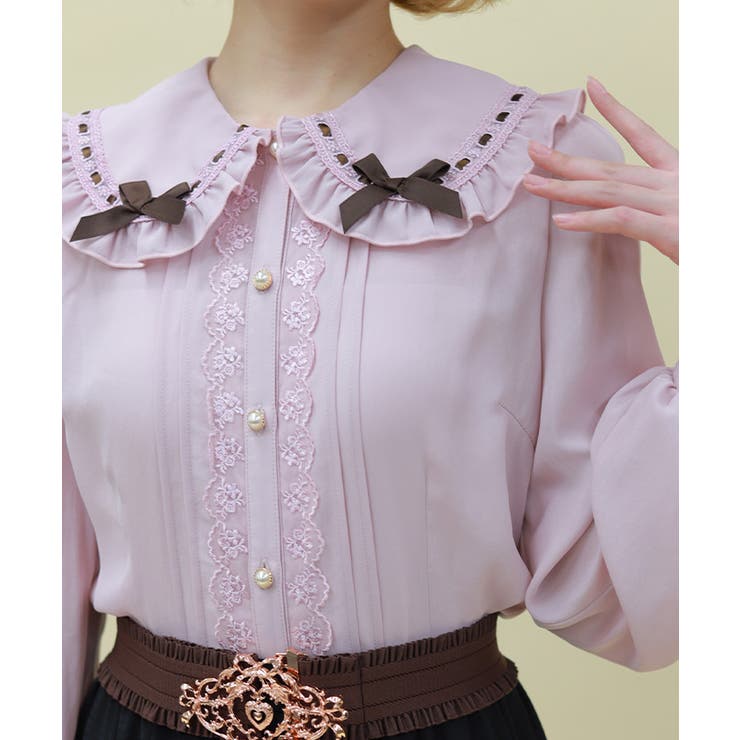 チョコレートリボン丸襟ブラウス[品番：IGAW0007434]｜axes femme