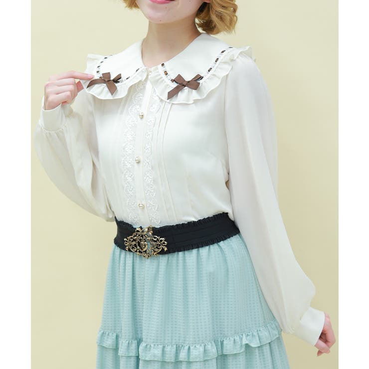 チョコレートリボン丸襟ブラウス[品番：IGAW0007434]｜axes femme