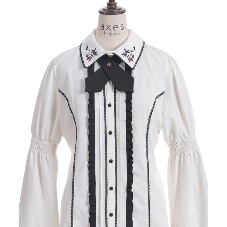 クロスローズ刺繍ブラウス[品番：IGAW0006868]｜axes femme