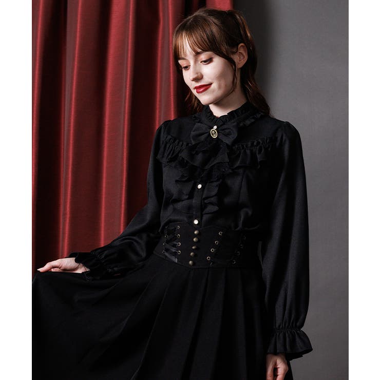 黒 | リボン×ジャボブローチ付ブラウス | axes femme