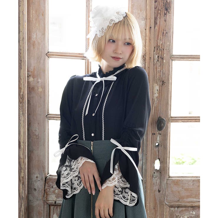 黒 | スタンドカラー姫袖風ブラウス | axes femme