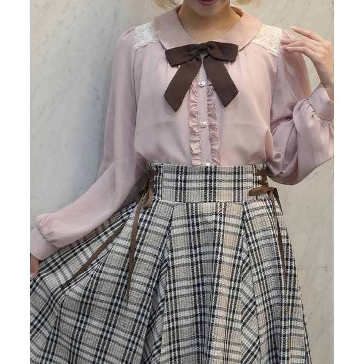 ピンク | バイカラーリボン付きブラウス | axes femme