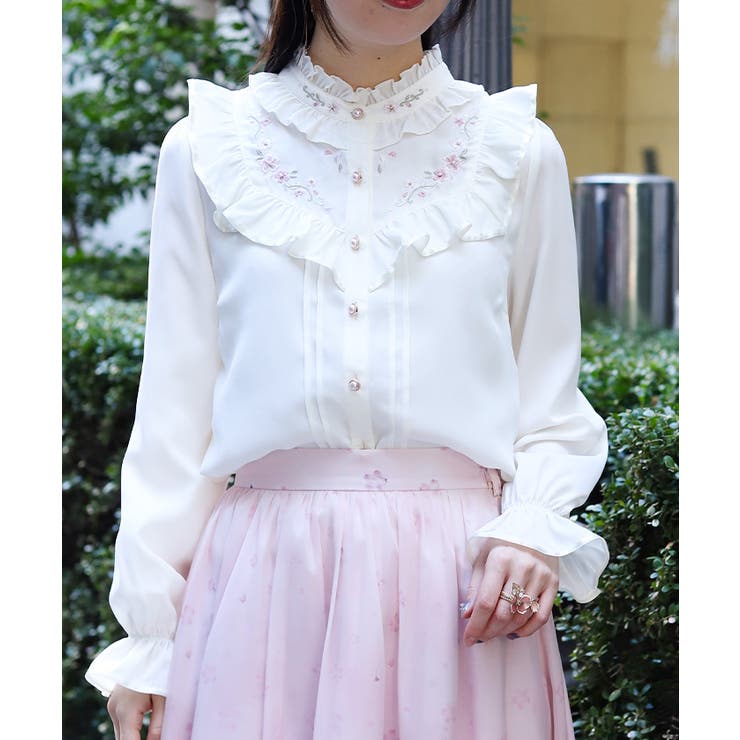 生成り | 桜刺繍スタンドブラウス | axes femme